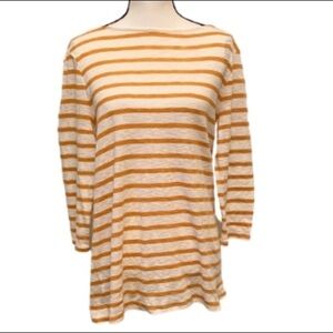 TIME AND TRU Striped Boatneck Nautical Top Mustard